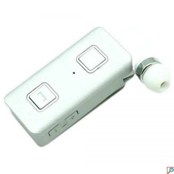 Επαναφορτιζόμενο HandsFree Ακουστικό Bluetooth Πέτου με Δόνηση & Ενσωματωμένο μικρόφωνο, Ανασυρόμενο Ακουστικό Clip Ασημί