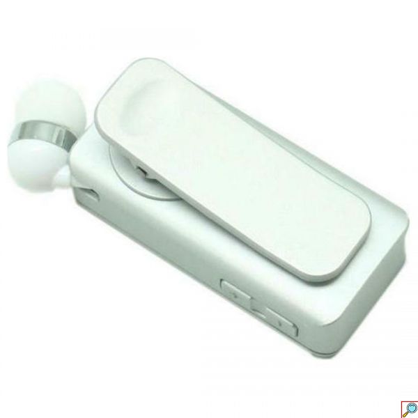 Επαναφορτιζόμενο HandsFree Ακουστικό Bluetooth Πέτου με Δόνηση & Ενσωματωμένο μικρόφωνο, Ανασυρόμενο Ακουστικό Clip Ασημί