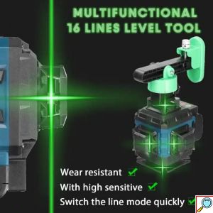 Αλφάδι Laser 4D 16 Γραμμών Πράσινης Δέσμης Max Light – Αυτορρυθμιζόμενο, Αδιάβροχο IP54 με 2 Μπαταρίες Λιθίου