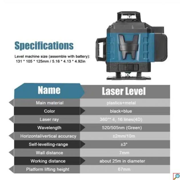 Αλφάδι Laser 4D 16 Γραμμών Πράσινης Δέσμης Max Light – Αυτορρυθμιζόμενο, Αδιάβροχο IP54 με 2 Μπαταρίες Λιθίου