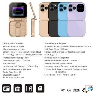 Αναδιπλούμενο Κινητό Τηλέφωνο i17 Pro με 2 Κάρτες Sim, Bluetooth & Κάμερα 0.08MP