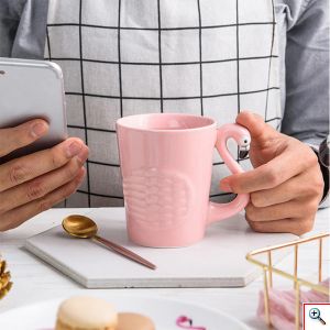 Ανάγλυφη 3D Κεραμική Κούπα Σε Σχήμα Φλαμίνγκο 400 ml, Ανθεκτική Ροζ Κούπα για Καφέ / Τσάι, OEM
