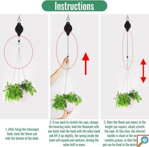 Ανασυρόμενη Τροχαλία 20-90cm Πολλαπλών Χρήσεων - Κρεμαστός Γάντζος για Γλάστρες - Μέγιστο Βάρος Αντοχής 15 Kg