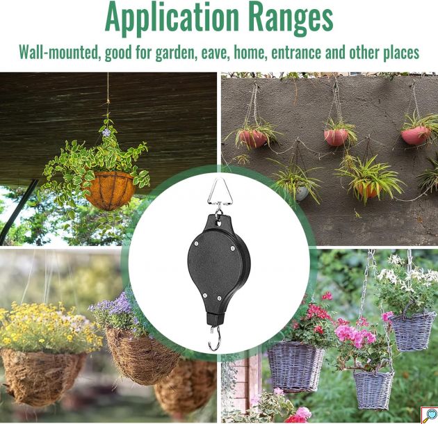 Ανασυρόμενη Τροχαλία 20-90cm Πολλαπλών Χρήσεων - Κρεμαστός Γάντζος για Γλάστρες - Μέγιστο Βάρος Αντοχής 15 Kg