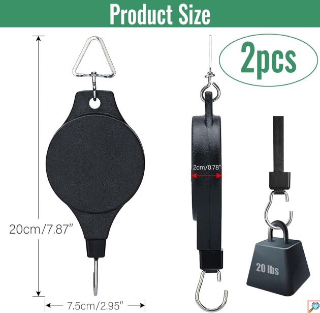 Ανασυρόμενη Τροχαλία 20-90cm Πολλαπλών Χρήσεων - Κρεμαστός Γάντζος για Γλάστρες - Μέγιστο Βάρος Αντοχής 15 Kg