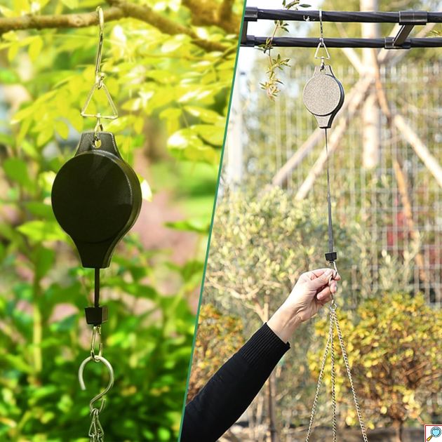 Ανασυρόμενη Τροχαλία 20-90cm Πολλαπλών Χρήσεων - Κρεμαστός Γάντζος για Γλάστρες - Μέγιστο Βάρος Αντοχής 15 Kg