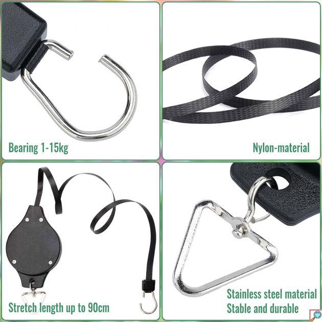 Ανασυρόμενη Τροχαλία 20-90cm Πολλαπλών Χρήσεων - Κρεμαστός Γάντζος για Γλάστρες - Μέγιστο Βάρος Αντοχής 15 Kg