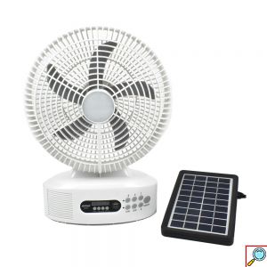 Andowl® Φορητός Επιδαπέδιος Ηλιακός Ανεμιστήρας 30cm με 3 Ταχύτητες - Bluetooth Ηχέιο & Ραδιόφωνο & Φωτιστικό LED Λευκός