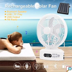 Andowl® Φορητός Επιδαπέδιος Ηλιακός Ανεμιστήρας 30cm με 3 Ταχύτητες - Bluetooth Ηχέιο & Ραδιόφωνο & Φωτιστικό LED Λευκός