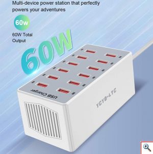 Andowl® Σταθμός Φόρτισης με 12 Θύρες USB για Πολλαπλές Συσκευές με Τσιπ Έξυπνης Διαχείρισης Ρεύματος & Προστασία Ασφαλείας USB Hub