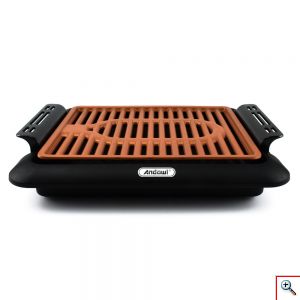 Andowl® Ηλεκτρική Γκριλιέρα 1000W με Θερμοστάτη 5 Θέσεων - Electric Grill Q-HB67 Μαύρο/ Καφέ