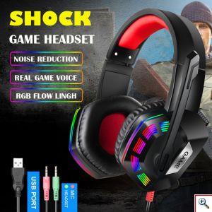 Andowl® LED Ενσύρματα Gaming Ακουστικά Κεφαλής με USB, 2 Jacks & Μικρόφωνο - On-ear Wired Headset - Headphones