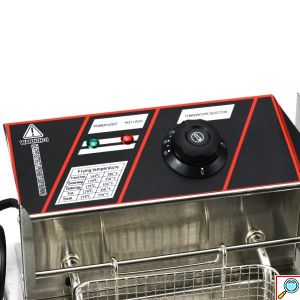 Ανοξείδωτη Επαγγελματική Διπλή Φριτέζα 5000W 12L με Καλάθια Τηγανίσματος με Λαβή & Ρυθμιζόμενο Θερμοστάτη - Ασημί