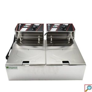Ανοξείδωτη Επαγγελματική Διπλή Φριτέζα 5000W 12L με Καλάθια Τηγανίσματος με Λαβή & Ρυθμιζόμενο Θερμοστάτη - Ασημί