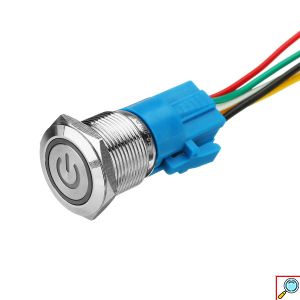 Ανοξείδωτο Αδιάβροχο Μπουτόν ON / OFF 2 Επαφών με LED Φωτισμό, Χωρίς Επαναφορά 19mm Inox για Marine Σκάφη, Ιστιοπλοϊκά 