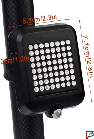 Ανθεκτικό Αδιάβροχο Πίσω Φως Ποδηλάτου 80lm με 64 LED και Infared Laser Μαύρο