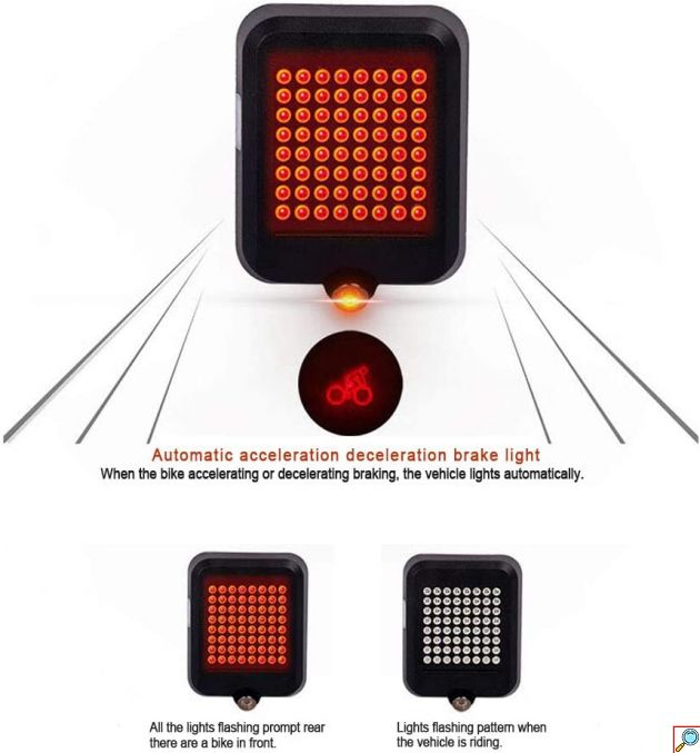 Ανθεκτικό Αδιάβροχο Πίσω Φως Ποδηλάτου 80lm με 64 LED και Infared Laser Μαύρο