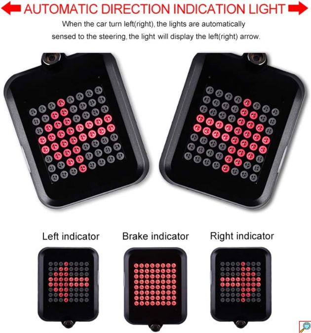 Ανθεκτικό Αδιάβροχο Πίσω Φως Ποδηλάτου 80lm με 64 LED και Infared Laser Μαύρο