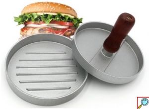 Αντικολλητική Μεταλλική Πρέσα Παρασκευής Burger με Ραβδώσεις Διαμέτρου 12cm