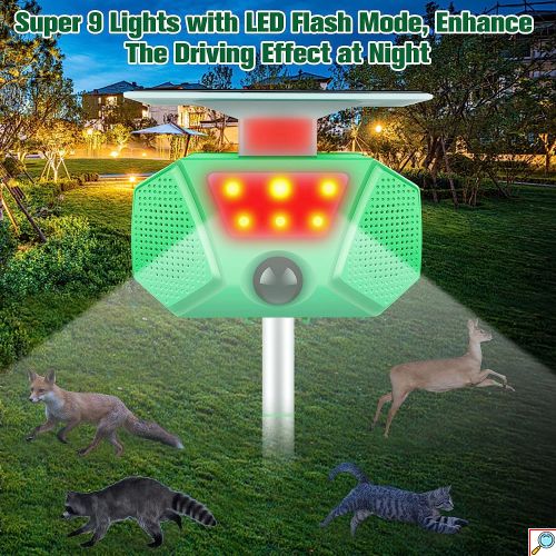 Ηλιακό Απωθητικό Μικρών Ζώων & Πουλιών - Αισθητήρας Κίνησης με Υπέρηχους, Φλας Φωτισμό Εκφοβισμού & Ήχους με Πάσσαλο Χώματος - Επαναφορτιζόμενο USB 