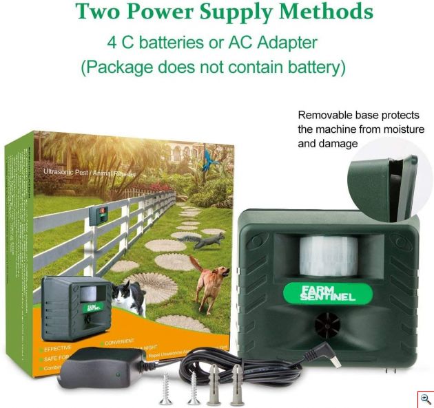 Απωθητικό Υπερήχων & Συναγερμός Εξωτερικού Χώρου με Αισθητήρα Κίνησης για Τρωκτικά, Σκυλιά, Ελάφια, Έντομα, Γάτες, Πουλιά - Ασύρματο Ultrasonic Animal Repeller ποντικιών αρουραίων περιστεριών αλεπουδες σκιουροι
