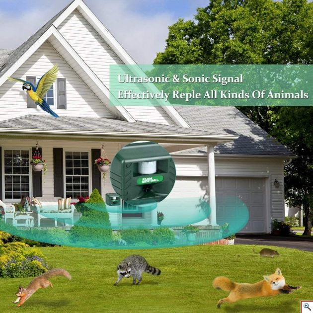 Απωθητικό Υπερήχων & Συναγερμός Εξωτερικού Χώρου με Αισθητήρα Κίνησης για Τρωκτικά, Σκυλιά, Ελάφια, Έντομα, Γάτες, Πουλιά - Ασύρματο Ultrasonic Animal Repeller ποντικιών αρουραίων περιστεριών αλεπουδες σκιουροι