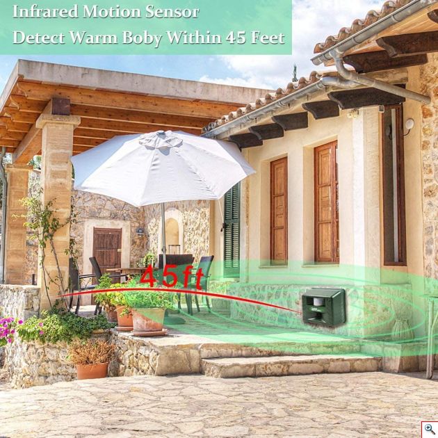 Απωθητικό Υπερήχων & Συναγερμός Εξωτερικού Χώρου με Αισθητήρα Κίνησης για Τρωκτικά, Σκυλιά, Ελάφια, Έντομα, Γάτες, Πουλιά - Ασύρματο Ultrasonic Animal Repeller ποντικιών αρουραίων περιστεριών αλεπουδες σκιουροι