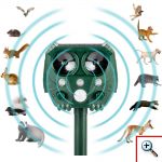 Αδιάβροχο Ηλιακό Απωθητικό Υπέρυχων 5 Λειτουργιών Απώθησης Αυτόματης Ενεργοποίησης με Κίνηση για Τρωκτικά, Σκυλιά, Αλεπούδες, Πουλιά, Φλας Φωτισμό Εκφοβισμού, Ρυθμιζόμενο Έυρος - Εντομοαπωθητικό Εξωτερικού Χώρου Κήπου