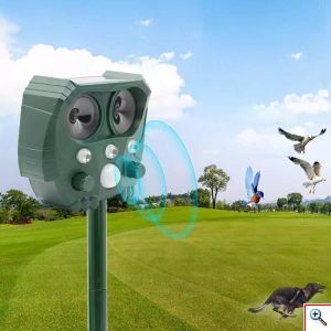 Αδιάβροχο Ηλιακό Απωθητικό Υπέρυχων 5 Λειτουργιών Απώθησης Αυτόματης Ενεργοποίησης με Κίνηση για Τρωκτικά, Σκυλιά, Αλεπούδες, Πουλιά, Φλας Φωτισμό Εκφοβισμού, Ρυθμιζόμενο Έυρος - Εντομοαπωθητικό Εξωτερικού Χώρου Κήπου