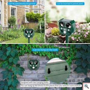 Αδιάβροχο Ηλιακό Απωθητικό Υπέρυχων 5 Λειτουργιών Απώθησης Αυτόματης Ενεργοποίησης με Κίνηση για Τρωκτικά, Σκυλιά, Αλεπούδες, Πουλιά, Φλας Φωτισμό Εκφοβισμού, Ρυθμιζόμενο Έυρος - Εντομοαπωθητικό Εξωτερικού Χώρου Κήπου