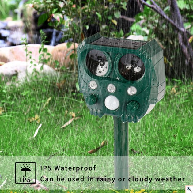 Αδιάβροχο Ηλιακό Απωθητικό Υπέρυχων 5 Λειτουργιών Απώθησης Αυτόματης Ενεργοποίησης με Κίνηση για Τρωκτικά, Σκυλιά, Αλεπούδες, Πουλιά, Φλας Φωτισμό Εκφοβισμού, Ρυθμιζόμενο Έυρος - Εντομοαπωθητικό Εξωτερικού Χώρου Κήπου