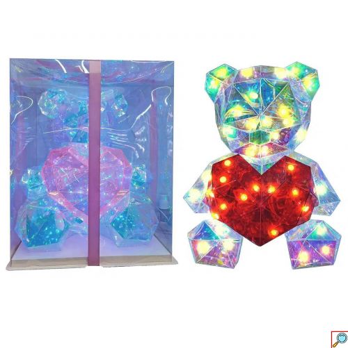 Mεγάλο Φωτιζόμενο Αρκουδάκι με Καρδιά και Ιριδίζον Φως σε Συσκευασία Δώρου 31cm