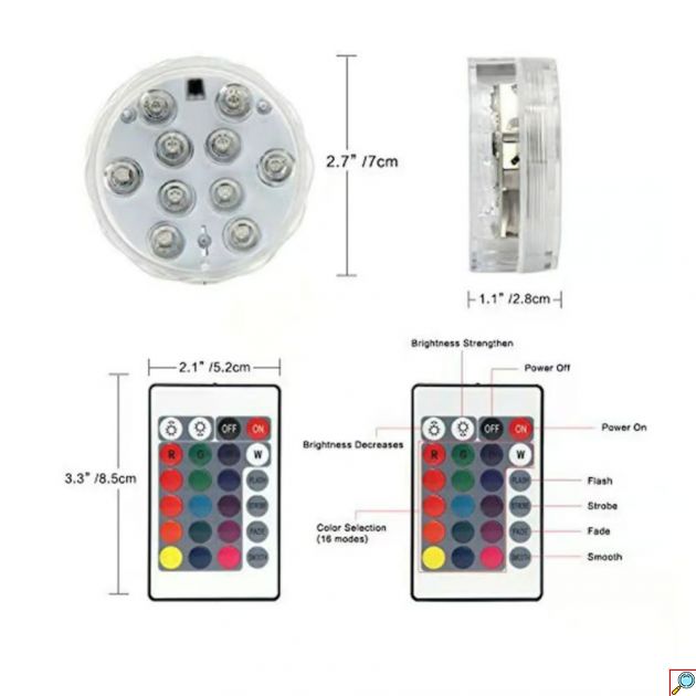 Arrango Αδιάβροχη Υποβρύχια Λάμπα με 10 LED RGB και Τηλεχειριστήριο