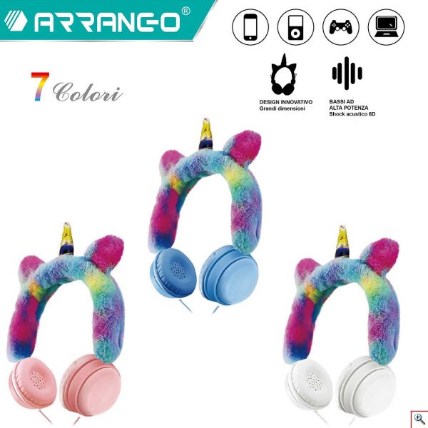 ARRANGO® Ενσύρματα Αναδιπλούμενα Παιδικά Ακουστικά On Ear με Ενσωματωμένο Μικρόφωνο Unicorn σε Διάφορα Χρώματα