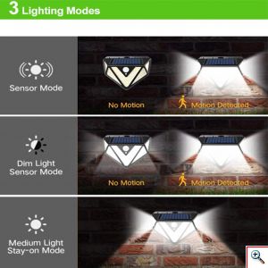 ARRANGO® Αδιάβροχο Επιτοίχιο Ηλιακό Φωτιστικό LED Εξωτερικού Χώρου με Αισθητήρα Κίνησης - 3 Λειτουργίες Φωτισμού & Ευρυγώνιο Φωτισμό 270º