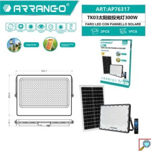 Arrango Αδιάβροχος Ηλιακός Προβολέας 300W LED IP65 με Φωτοβολταϊκό Πάνελ και Χειριστήριο 
