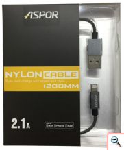 Καλώδιο USB Lightning ASPOR για Φόρτιση και Μεταφορά Δεδομένων 2.4A με Nylon Επένδυση 1.2μ.