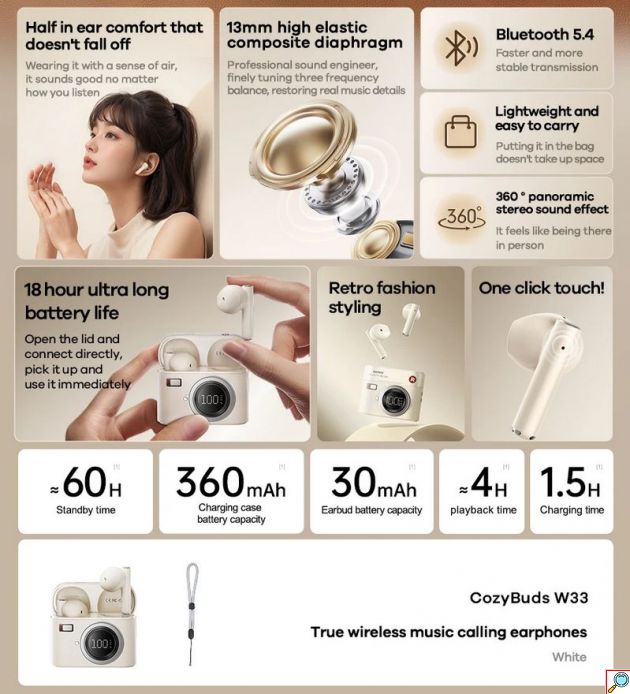 Ασύρματα Ακουστικά Bluetooth με Θήκη Φόρτισης σε Στυλ Ρετρό Κάμερας - Remax CozyBuds