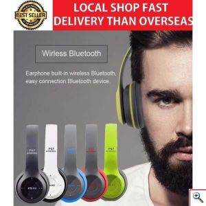 Ασύρματα Ακουστικά Bluetooth με Ενσωματωμένο Μικρόφωνο, FM Radio & Υποδοχή για MicroSD - Wireless BT Over Ear P47, Μπλε