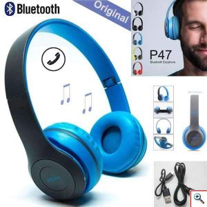 Ασύρματα Ακουστικά Bluetooth με Ενσωματωμένο Μικρόφωνο, FM Radio & Υποδοχή για MicroSD - Wireless BT Over Ear P47, Μπλε