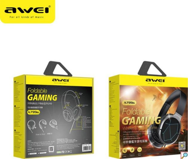 Ασύρματα Gaming Ακουστικά με Μικρόφωνο Οver Ear για PS4 PC Laptop, Smartphone Tablet - Awei Μαύρο-Γκρι 