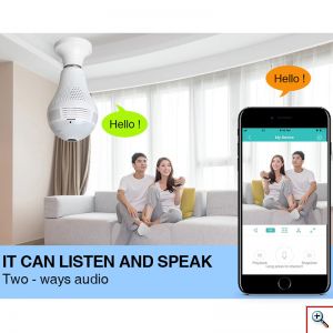 Ασύρματη Κρυφή Κάμερα Λάμπα IP Wifi με Ευρυγώνιο Φακό Fish Eye HD 960p Πανοραμικής Θέασης, Ε27, Αισθητήρα Κίνησης, Ειδοποιήσεις, Μικρόφωνο & Ηχείο