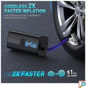 Ασύρματη Φορητή Επαναφορτιζόμενη Τρόμπα Αυτοκινήτου με Οθόνη LCD 6000mAh Aerbes Μαύρη