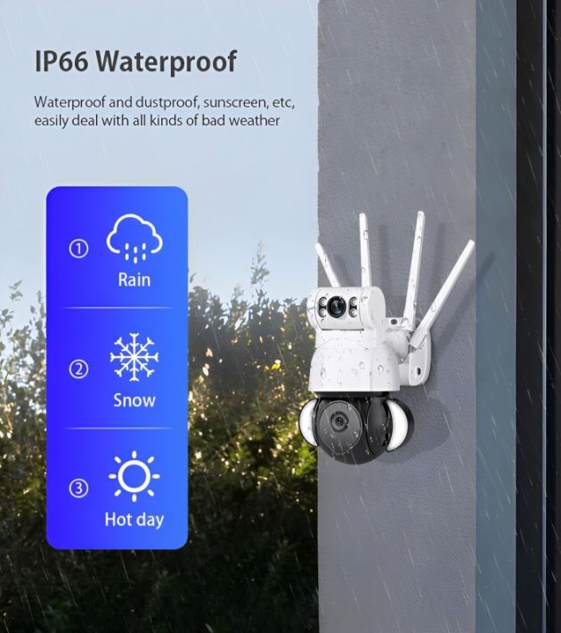 Ασύρματη IP Διπλή Κάμερα Παρακολούθησης Wifi - Με Διπλό Φακό & Φωτισμό LED & Ανιχνευτή Κίνησης - 4K - Andowl