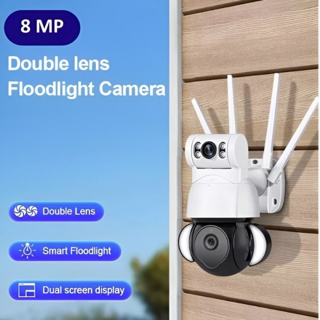 Ασύρματη IP Διπλή Κάμερα Παρακολούθησης Wifi - Με Διπλό Φακό & Φωτισμό LED & Ανιχνευτή Κίνησης - 4K - Andowl