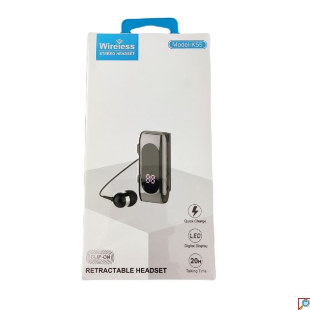 Ασύρματο Ακουστικό Bluetooth Handsfree - K55 Retractable - Μαύρο - για Android και iOS