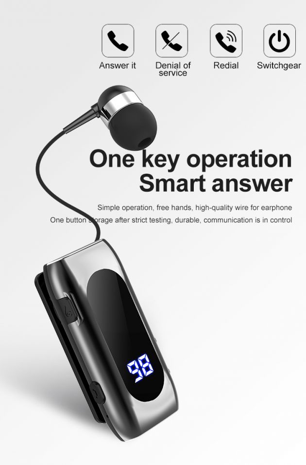 Ασύρματο Ακουστικό Bluetooth Handsfree - K55 Retractable - Μαύρο - για Android και iOS