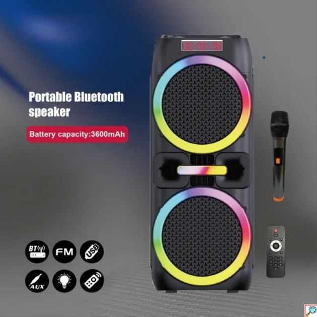 Ασύρματο Φορητό Ηχείο Bluetooth με LED RGB Φωτισμό, Τηλεχειριστήριο & Μικρόφωνο