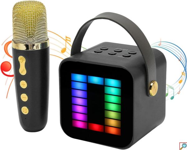 Φορητό Ηχείο Ηχοσύστημα Bluetooth Καραόκε με Ασύρματο Μικρόφωνο Bluetooth Λειτουργία Εγγραφής Ήχου Μαύρο