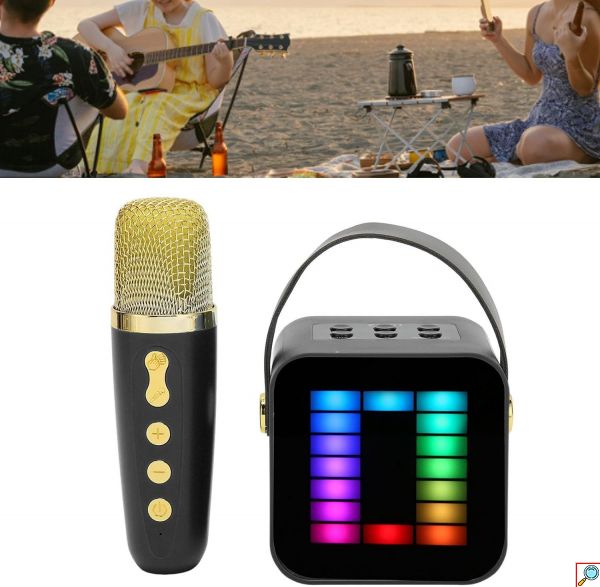 Φορητό Ηχείο Ηχοσύστημα Bluetooth Καραόκε με Ασύρματο Μικρόφωνο Bluetooth Λειτουργία Εγγραφής Ήχου Μαύρο